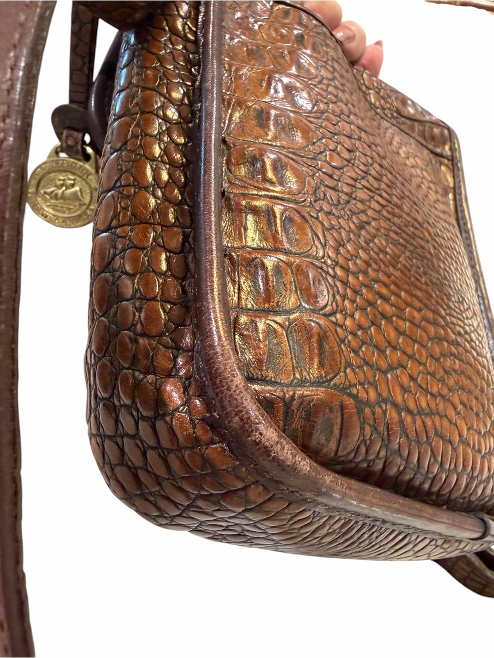 Vintage Brahmin Brown Croc-Embossed Leather Flap North South Crossbody Bag - Picture 6 of 17